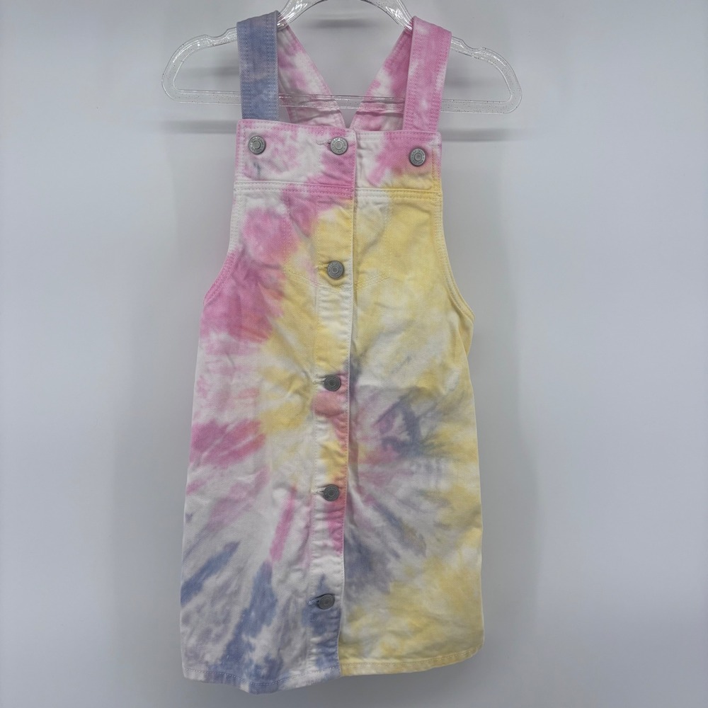 Tie Dye Overall Dress Girls Casual Colorful Button Front Sun Dress 5T